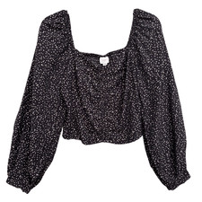 a new day Black Tan Polka Dots Pleasant Blouse Top Women Size Medium Smoky Back