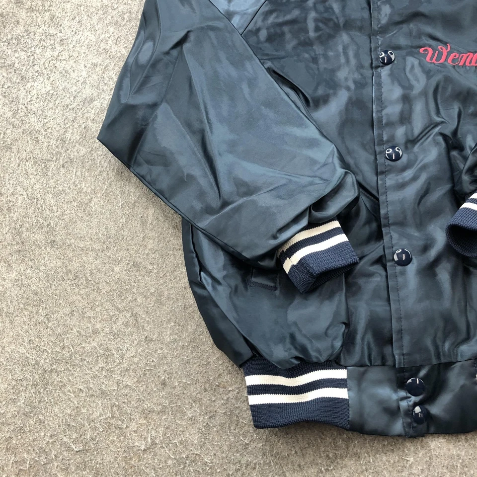 Chaqueta deportiva vintage castaño rojizo juvenil 10-12 negra satinada universitaria Wendy años 80 EE. UU. Foto 4 de 4