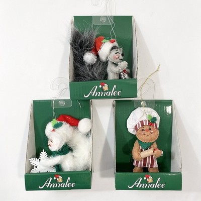 NEW Annalee Dolls Christmas Ornaments (3) Squirrel Kitty Gingerbread Chef Cute!