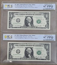 2 X $1 Dollar Bill Star Nonte Consecutive Serial Number PMG 67 Birthday 1960 #56