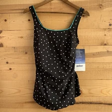 VTG Gabar NWT Swimsuit One Piece Bathing Suit Size 10 Black Polka Dot Pin Up