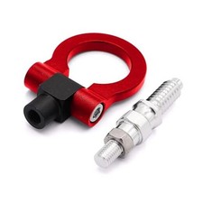 Car Front Bumper Tow Hook, Vehicle Alloy Foldable Screw-on Tow Pull Ring red