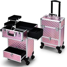 Rolling Makeup Case W/ Drawer Cosmetology Case on Wheels Makeup Trolley Sliding