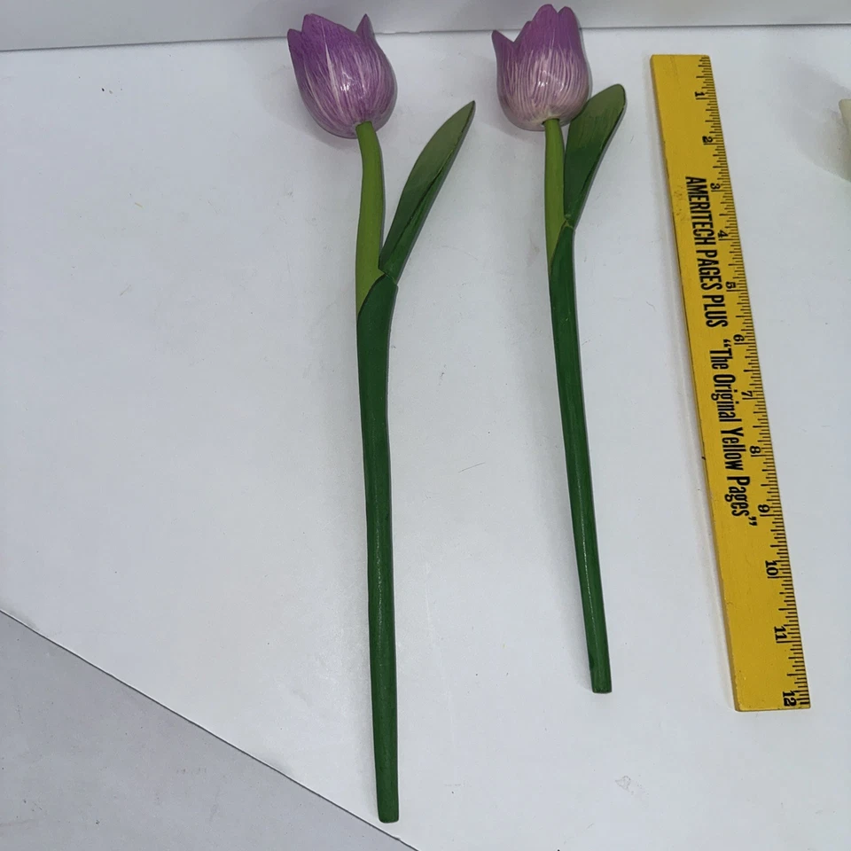 Tulipanes de madera, juego de 10 tulipanes de primavera, decoración de mesa de flores de 13”, madera hecha a mano Foto 4 de 4