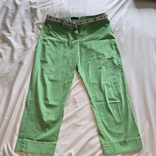Talbots Chino Pants Curvy W 14 Kelly Green Flat front with LL Bean woven belt