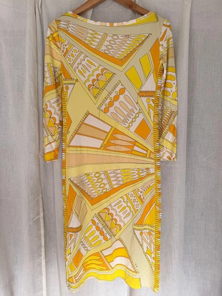 EMILIO PUCCI 几何印花连衣裙黄色多色意大利制造优雅 — 第 2/4 张图片