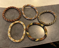 Lot of 5 Multicolor Round Beaded Bangle Bracelets Stackable No Clasp