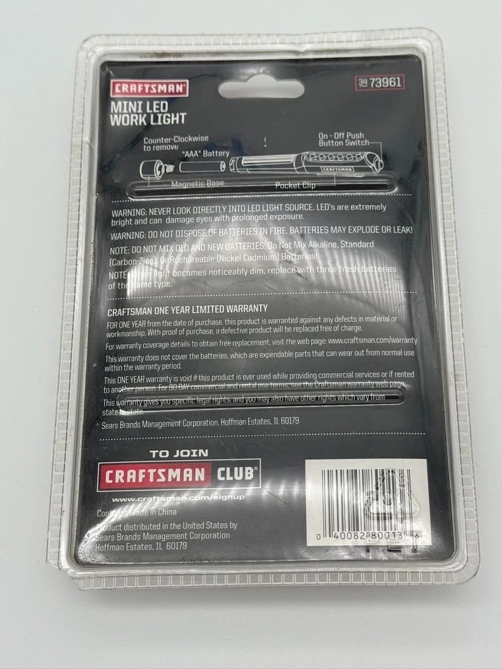 Sears Craftsman Mini Luz de Trabajo LED Camuflaje 73961 Tamaño de Bolsillo 60 Lúmenes Nuevo de Lote Antiguo Foto 2 de 2