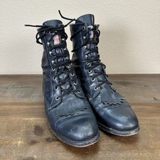 Vintage Justin Black Leather Boots Kiltie Ropers Style L504 Lace Up USA Size 6B