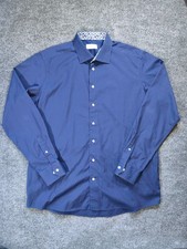 Eton Contemporary Shirt Mens XL 18 Blue Dress Shirt 100 Cotton Spread Collar Lu