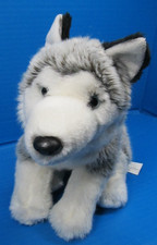 Toys R Us Husky Plush Sitting Puppy Dog Realistic Frosted Gray Geoffrey 9" Wolf