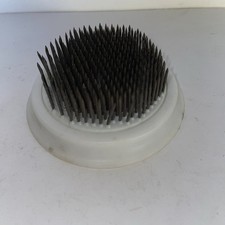 Vintage 3 1/4   Metal Spike Flower Frog Plastic WHITE Base