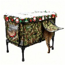 Medium Cat House for Feral Cats - Elevated Weatherproof Pet Shelter  Camoufl...