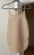 Shein Top Beige Ripple Camisole Ruched Stretch Gypsy Coastal Bohemian Women's XL