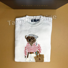 POLO RALPH LAUREN Polo Bear Coastal Chic Sweater White Beach Women s Medium