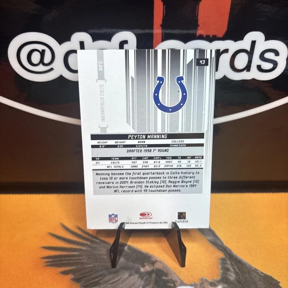 2005 Donruss Rookies Playoff Longevity Black Peyton Manning Game Used Patch /25 - Image 2 of 2