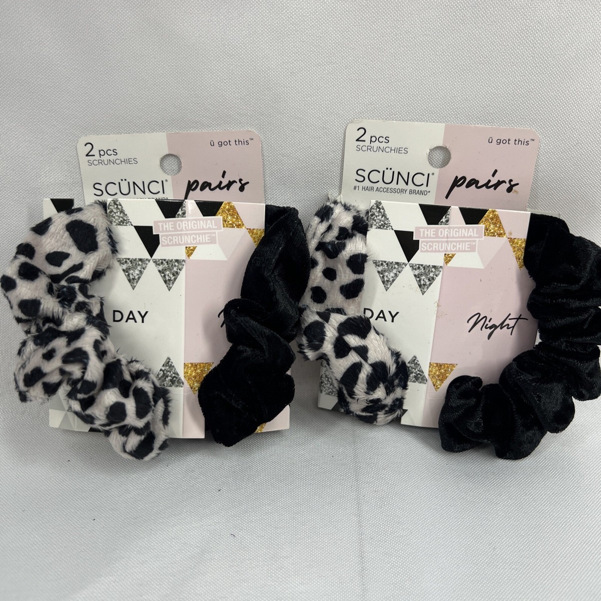 2pcs Black Patterned Knotted Headband and Brown Logo Scrunchie Set 2 pack) Scunci Braided Satin Headband, Multicolor, 2 Count  main image 3