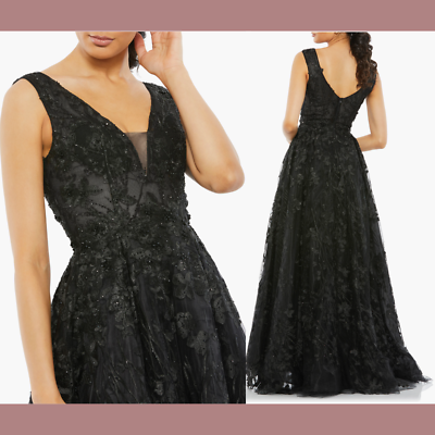 NEW $798 Mac Duggal [ 4 ] Floral Embroidered V-Neck Beaded Tulle Ball Gown  #Q505 | eBay