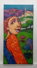 Quadro Dipinto Figura Paesaggio Tela Olio Cm20x40