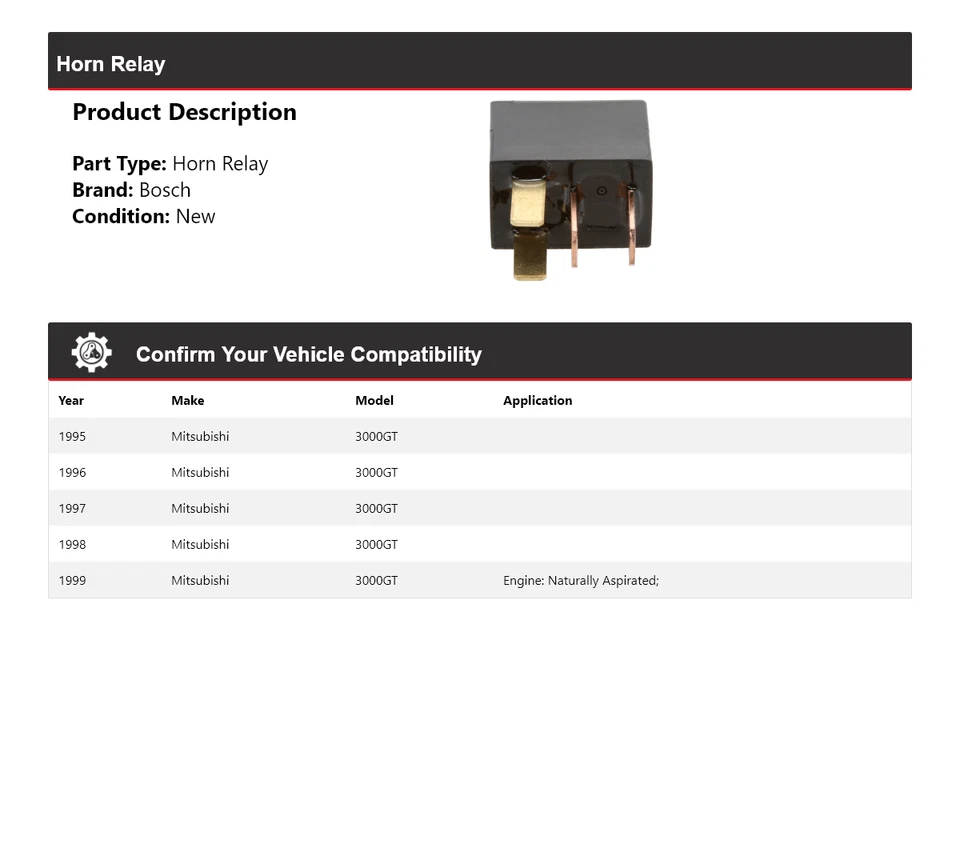 Relé de bocina Bosch para Mitsubishi 3000GT 1995-1999 1996 1997 1998 Foto 2 de 4
