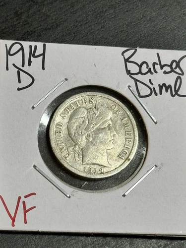 1914 D Barber Silver Dime Nice VF Very Fine Better Date Coin (Raw14135)