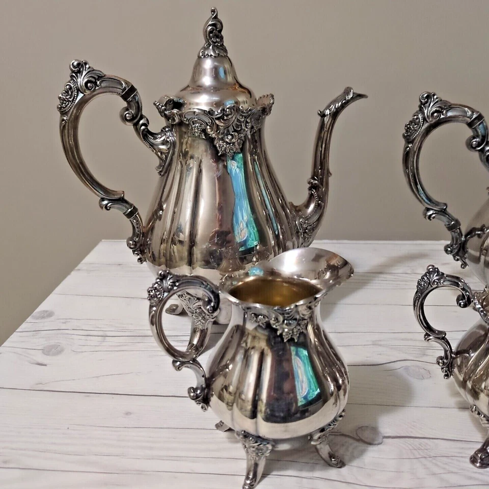 Juego de servicio victoriano de té y café barroco plateado Wallace plateado - 4 piezas Foto 4 de 4