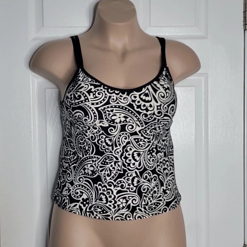 Caribbean Tankini Swim Top ~ Sz 16 ~ Black & White - Image 2 of 4