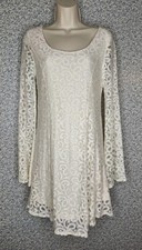 Umgee Long Bell Sleeve Trapeze Swing Lace Dress - Ivory - Women's Small (S)