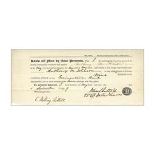 Bank of Germantown Stock Transfer Certificate // 9 Shares // 1849