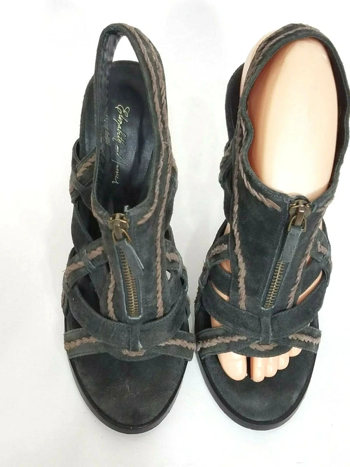 Сандалии Elizabeth & James из деревенской кожи с ремешками на высоком каблуке тканые на молнии спереди 7,5 - Изображение 2 из 4