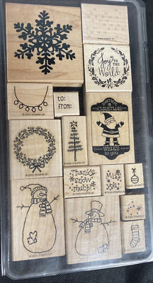 Stampin Up Christmas THANKS SNOW MUCH Rubber Stamp Snowman Wood Mounted + Extras