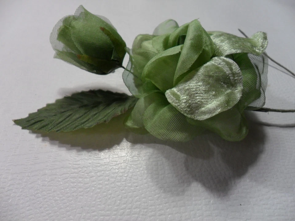 Зеленая органза/бархат тысячелетняя роза - винтаж - Япония - Изображение 2 из 3