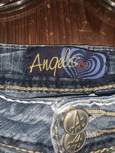 Angels Jeans Womens Sz 9 Blue Slim Straight Leg Stretch Distressed Denim Boho - Picture 2 of 11