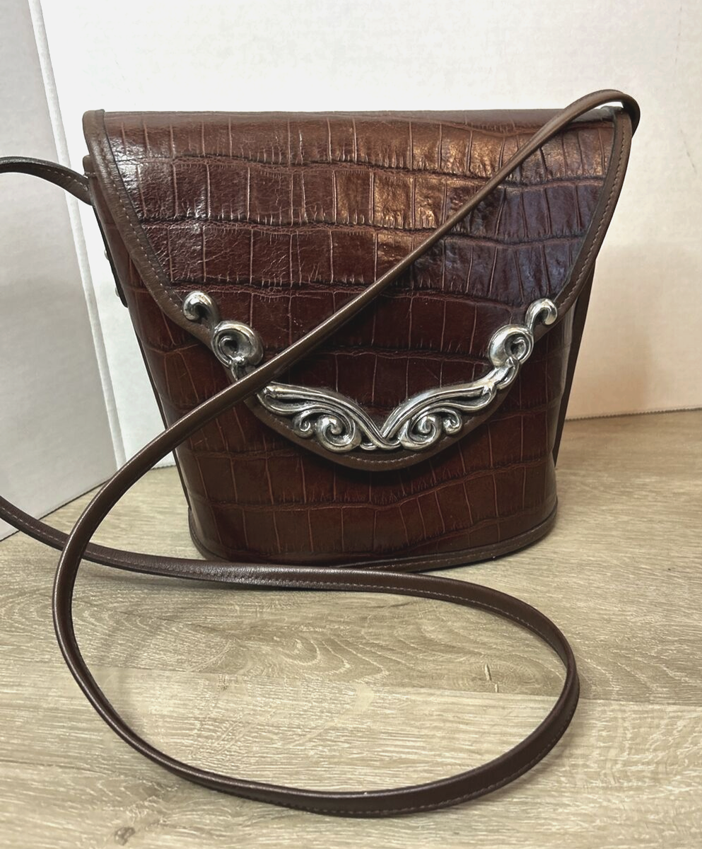 Vintage Brighton Leather Handbag Brown Silver Scroll Shoulder