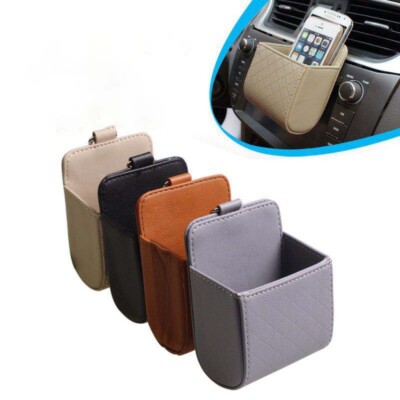 2pcs Car Air Vent Storage Bag, Multi-functional Leather Car Organizer