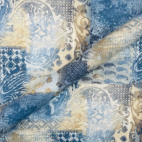 Harbor Azure Damask Linen Fabric 55" - 第 1/5 張圖片
