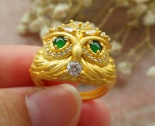 Burma Certified Icy Green silver 925 A JADE Jadeite Owl RING USA 8      592229 AS