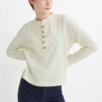 Madewell Textured & Thread Women's Henley Top Size L Ivory