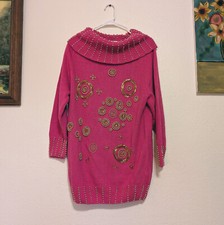 Vilxi International Womens Sweater Pink Turtle Neck Gold Beads Circles VTG Large