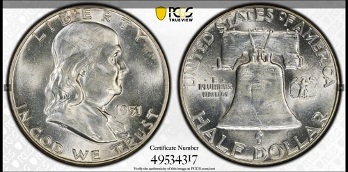 :1951-P 50C Franklin Half Dollar Choice Almost Unc PCGS AU58 Clear & Bright Coin