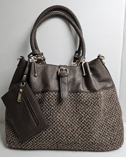 Black Rivet By Wilson’s Leather Tweed & Leather Shoulder Bag Brown & Cream