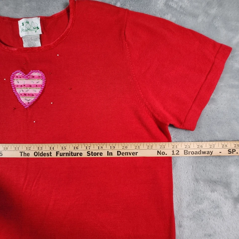Quacker Factory Valentines Day Heart Sweater Top 1X Red Beaded Novelty Whimsical - Image 3 of 4