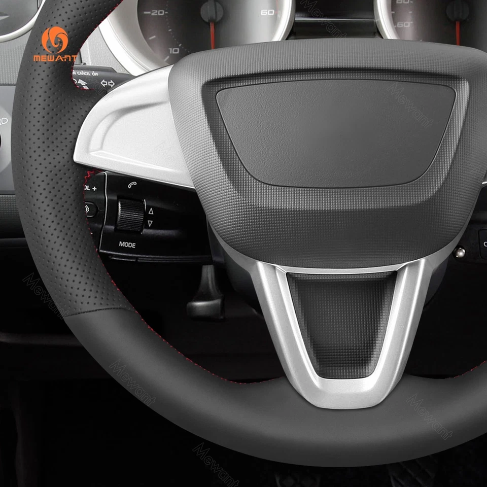 Real Leather Steering Wheel Cover for Seat Ibiza (6J) 2012-2015 / Mii 2013-2020 Foto 4 de 4