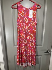 Hopoi Sleeveless Keyhole Back Hi Low Midi Dress Size 40 US Red Abstract Print