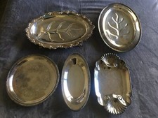 Vintage Lot Of 5 Silver Antique Serving Trays Footed Serveware Beautiful