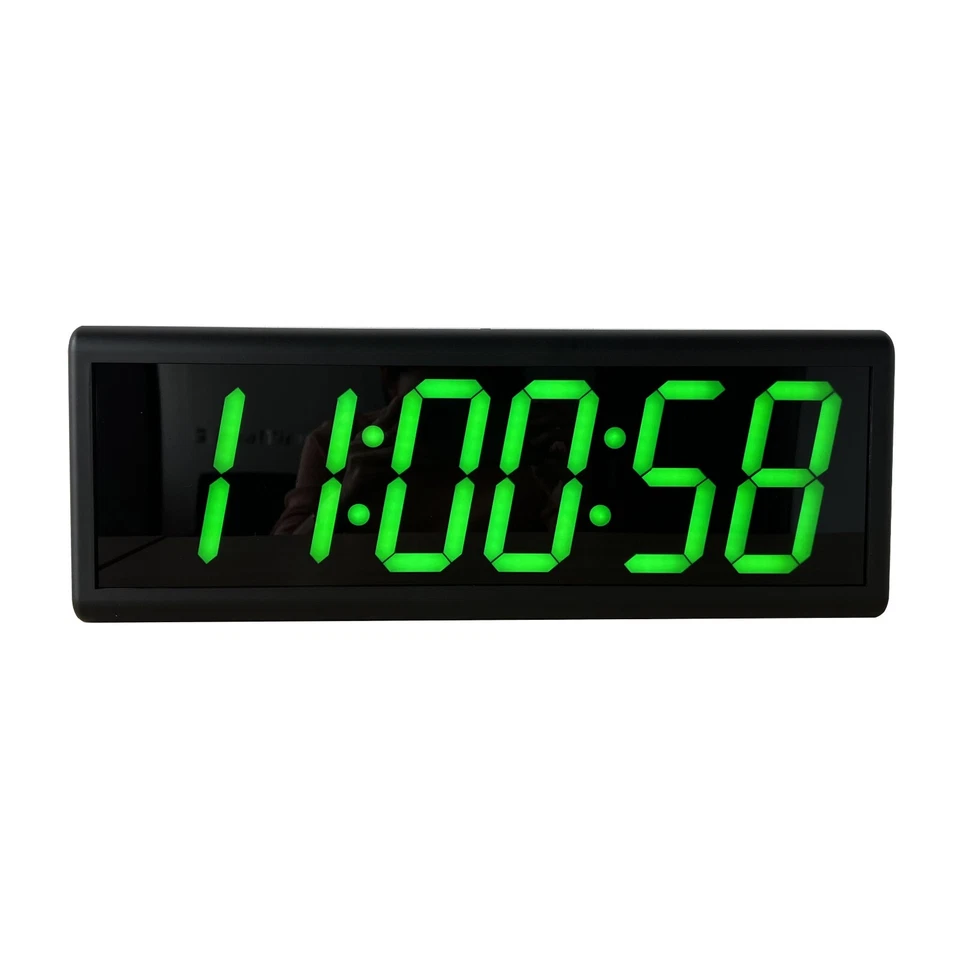 4" 6 Digit Green LED IP Wall Clock, Automatic DST Reset, Black Background - Image 3 of 4