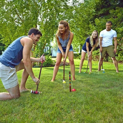 Croquet Set 6 Player Wooden Mallets Balls Wickets Stakes Outdoor Family Game US - Picture 7 of 10