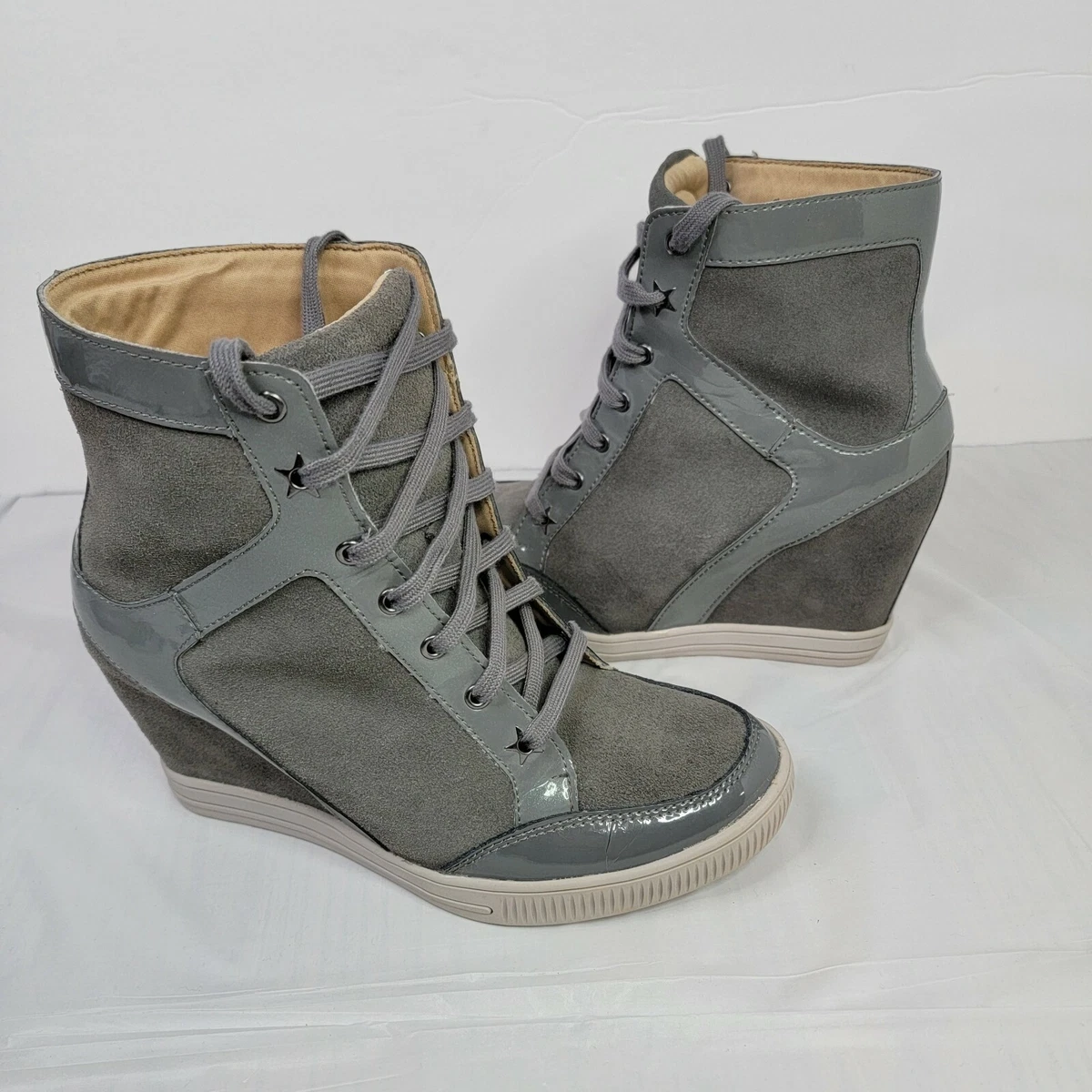 Skechers SKCH 3 Gray Hidden Wedge Heel Sneakers Womens Size 6.5 Lace Up