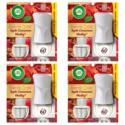 4 Packs Air Wick APPLE CINNAMON MEDLEY Plug In Warmer & Refill Essential Oil Lot