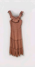 Old Navy Women Large Tiered Maxi Dress Smocked Ruffle Embroidery Prairie Rust